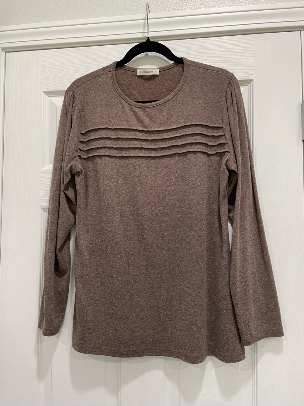 Long Sleeve Ruffle-Yoke Top - Brown Taupe
